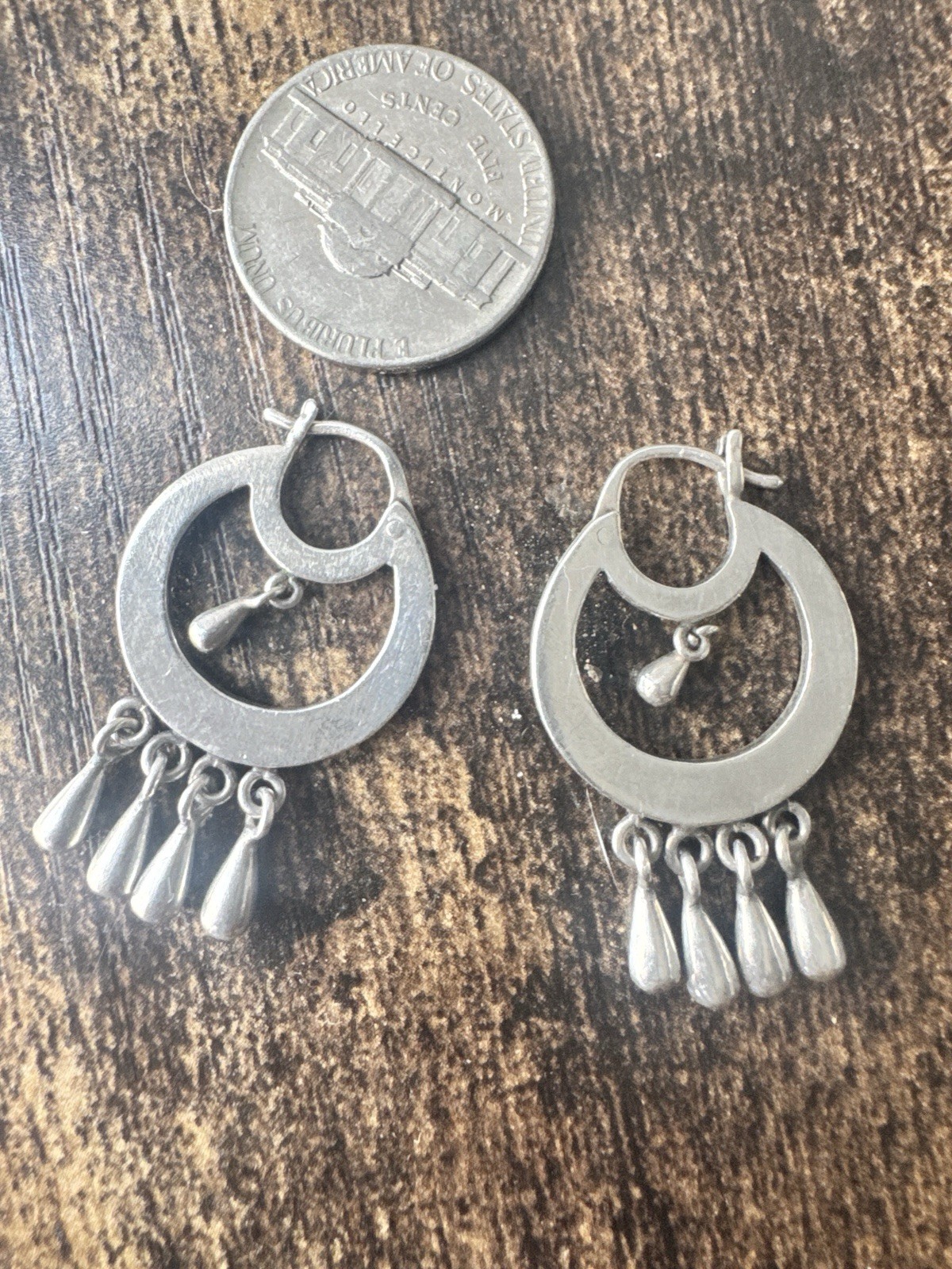 Jane Diaz 925 Sterling Frida Kahlo Hoop Earrings with Solid Tear Drop Dangles