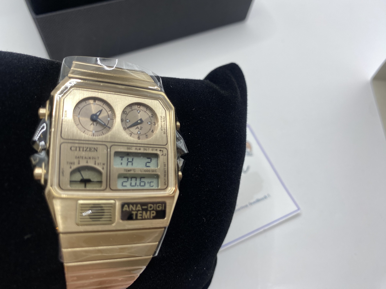 CITIZEN Ana-Digi Temp Reissue Model Warm Gold JG2104-53R New From Japan