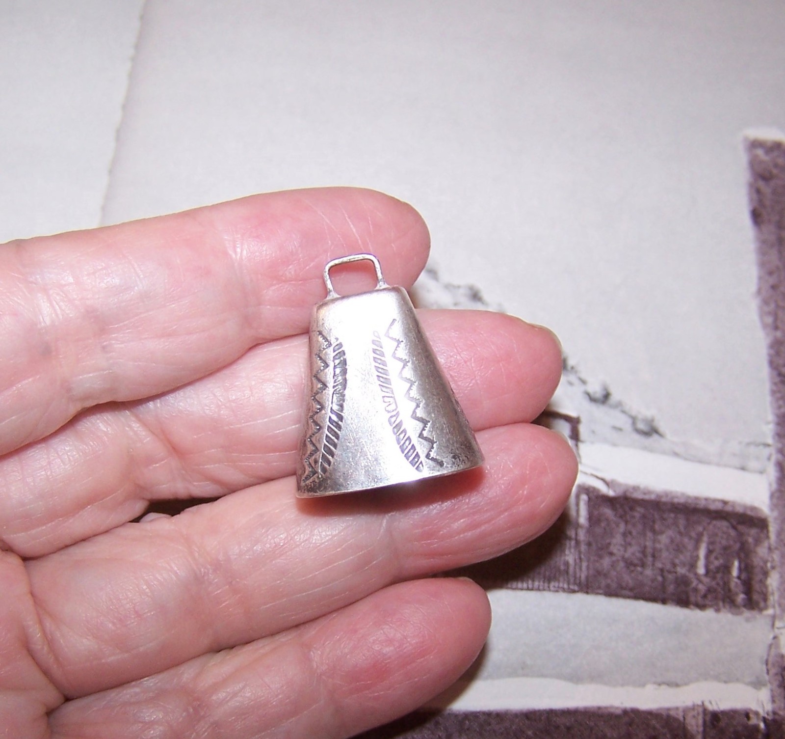 NATIVE AMERICAN Vintage Sterling Silver Cow Bell Pendant or Charm