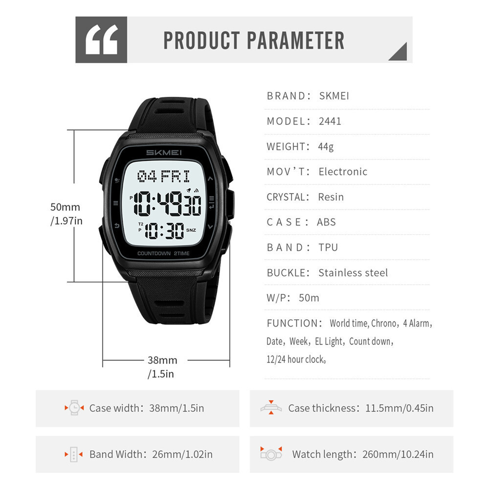 SKMEI Men Watch Countdown Stopwatch Fashion Boys Digital Wristwatch Sport Watch