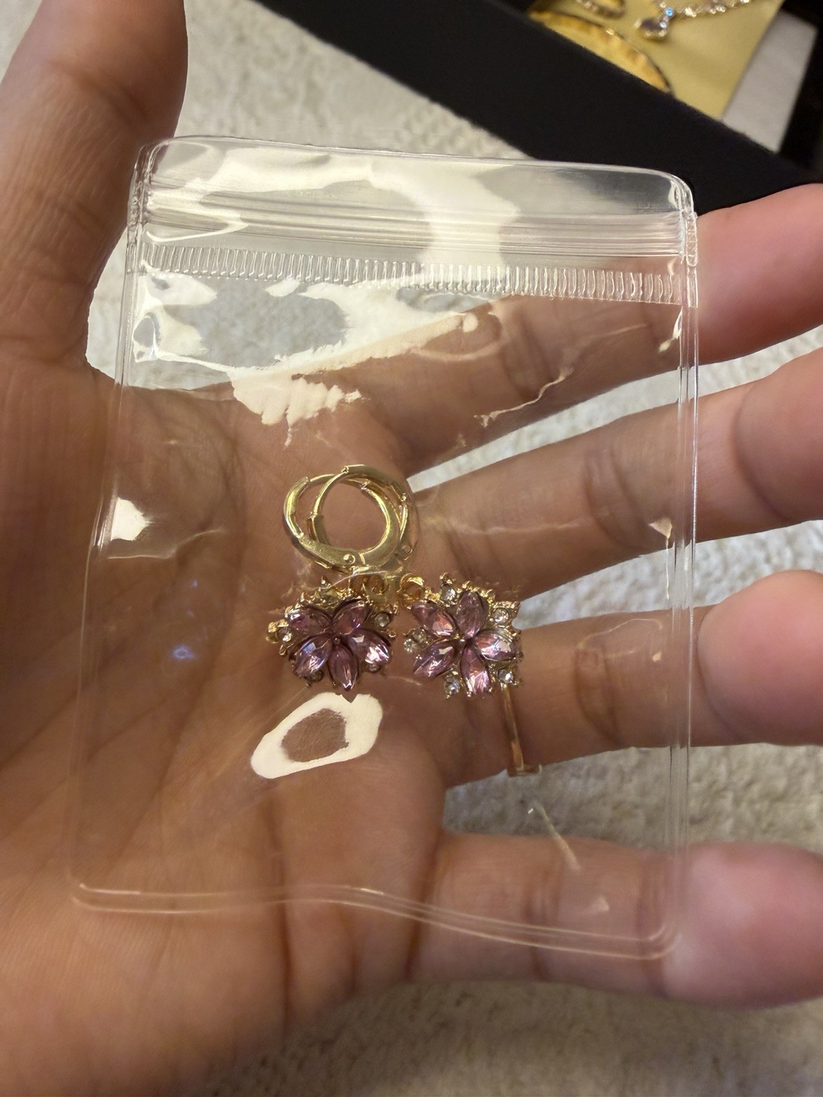 Gold-Tone Flower Pink Simulated Cubic Zirconia Dangle/Drop Leverback Earrings