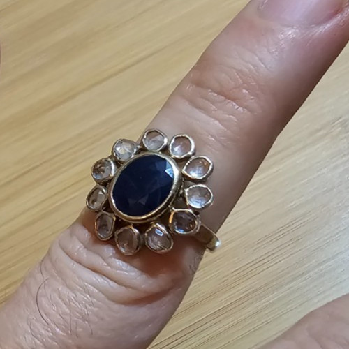 ANTIQUE Sterling Silver Natural Sapphire Ring Blue & White Sapphires