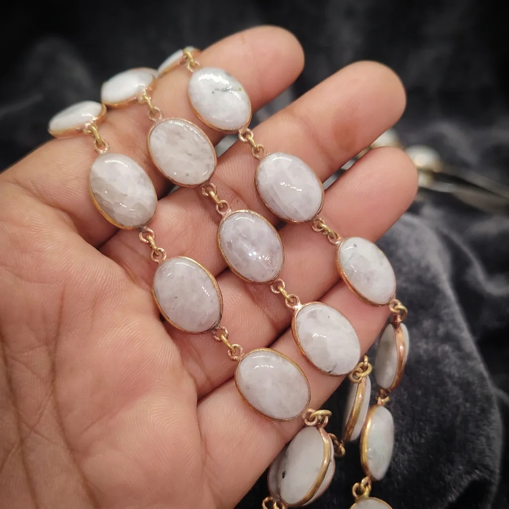 Rainbow Moonstone Brass Bezel Necklace Natural Gemstone Handmade Boho Jewelry
