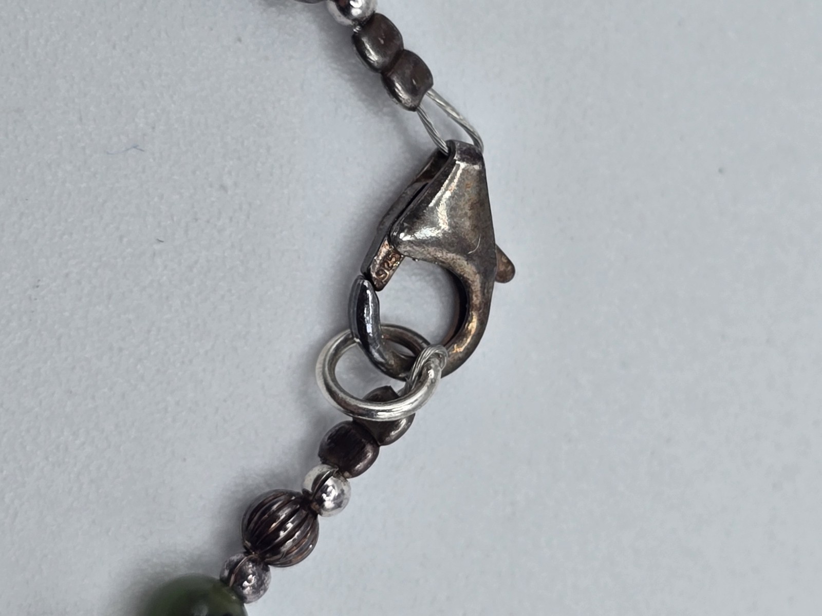 Vintage 925 Sterling Silver Natural Green Gemstone Beaded Bracelet 7″ Estate