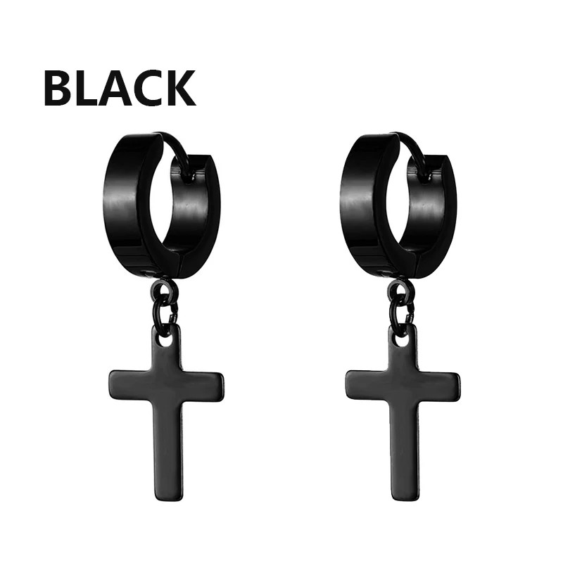 Black Punk Stainless Steel Stud Earrings Round Vintage Piercing Black Jewelry