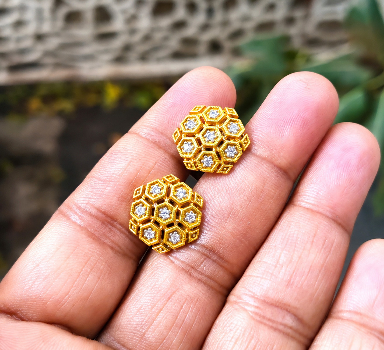 1Ct Round Round Lab Created Diamond Cluster Stud Earrings 14K Yellow Gold Plated