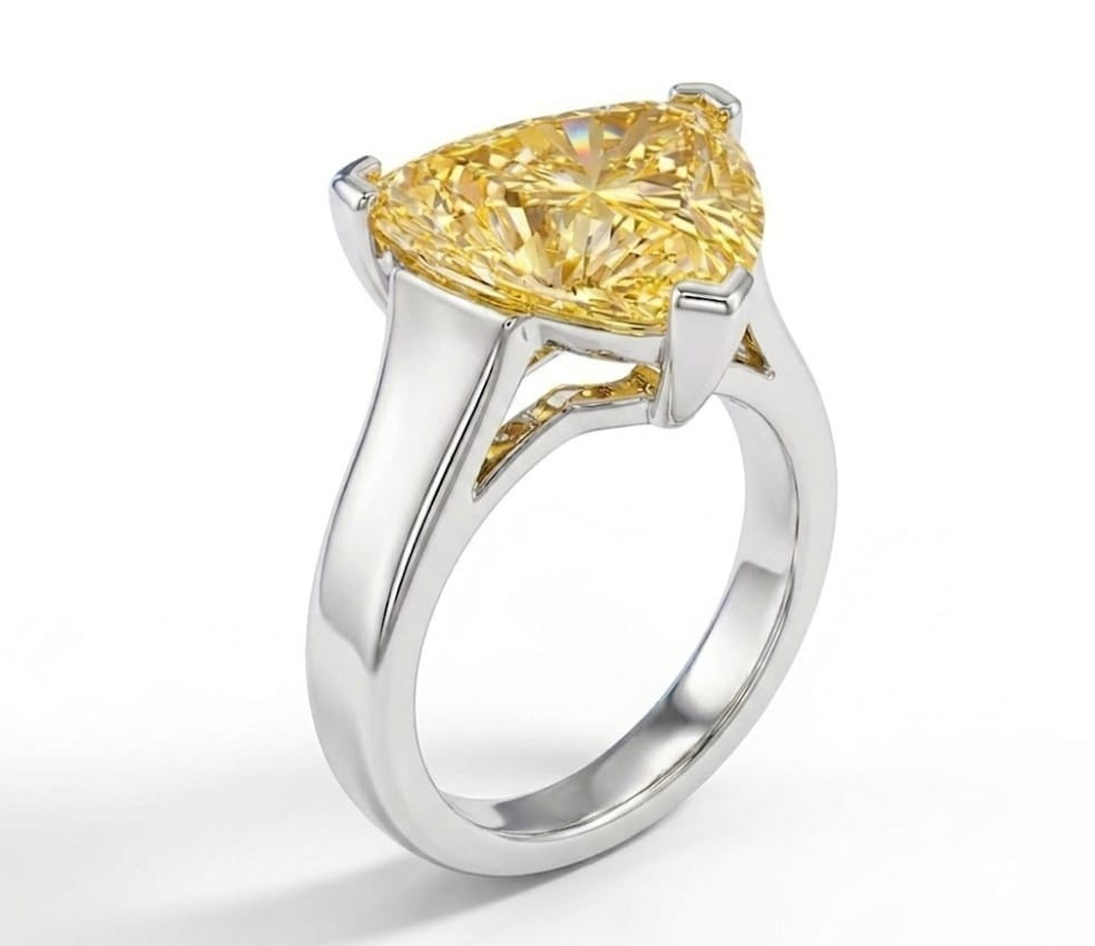 RARE 4.30 Ct Certified Trillion Yellow Natural Diamond Ring White Gold Finish