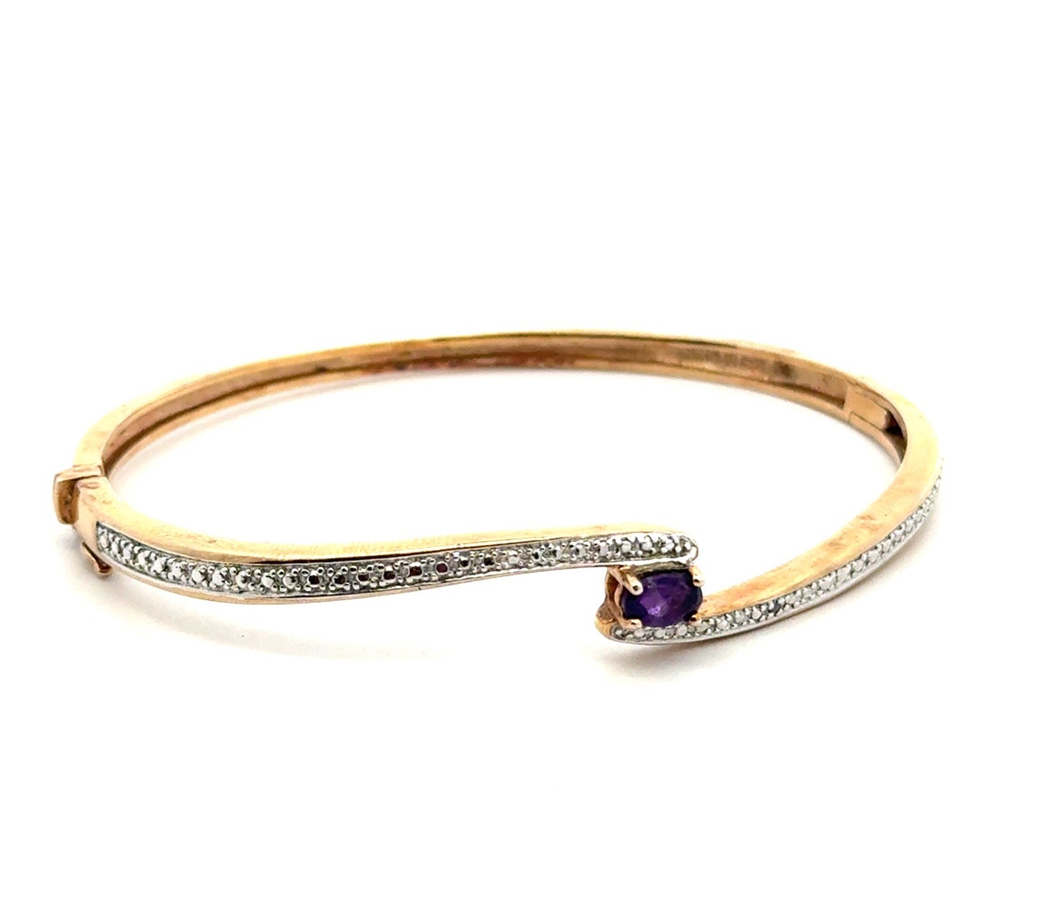 7″ Ross Simons 925 Gold Vermeil Hinged Amethyst Bangle Bracelet, 13.0g