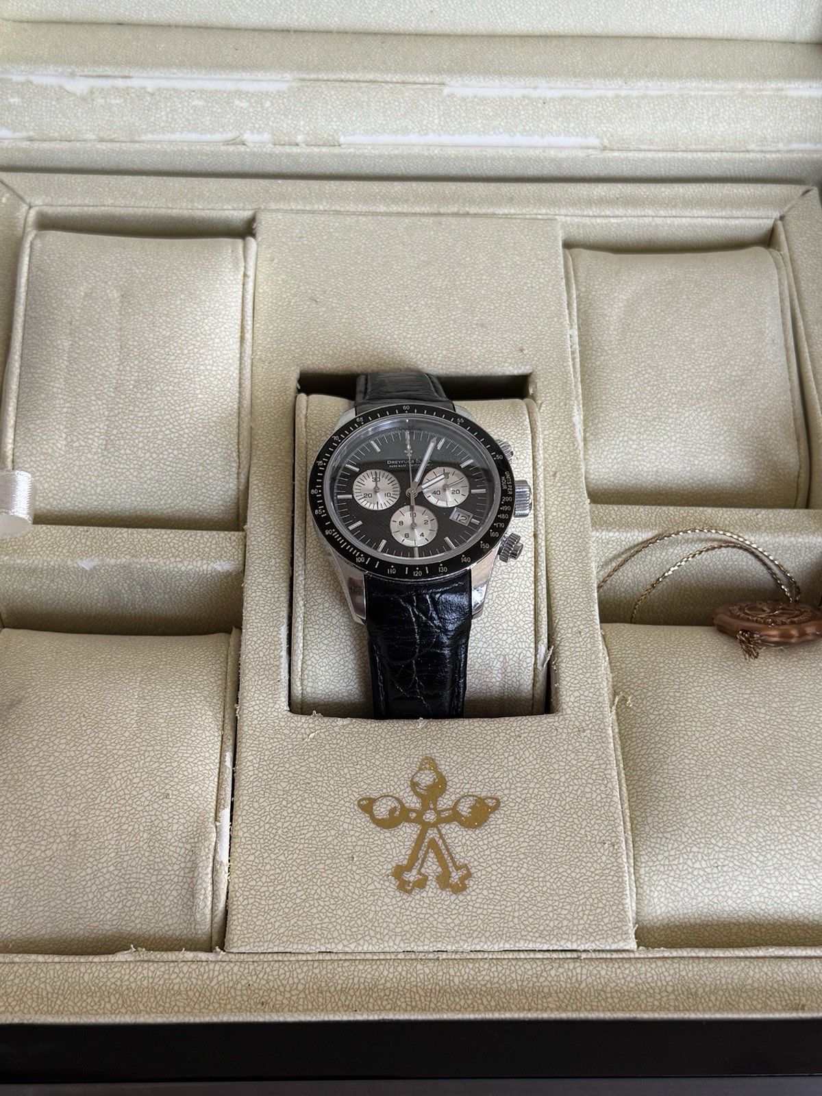 DREYFUSS CO 1853 # 2355 CHRONOGRAPH WATCH MEN QUARTZ 40mm new battery With Box