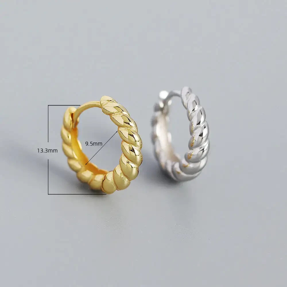 9CT GOLD ON SILVER Croissant SLEEPER HOOP EARRINGS 12mm thickness 3mm