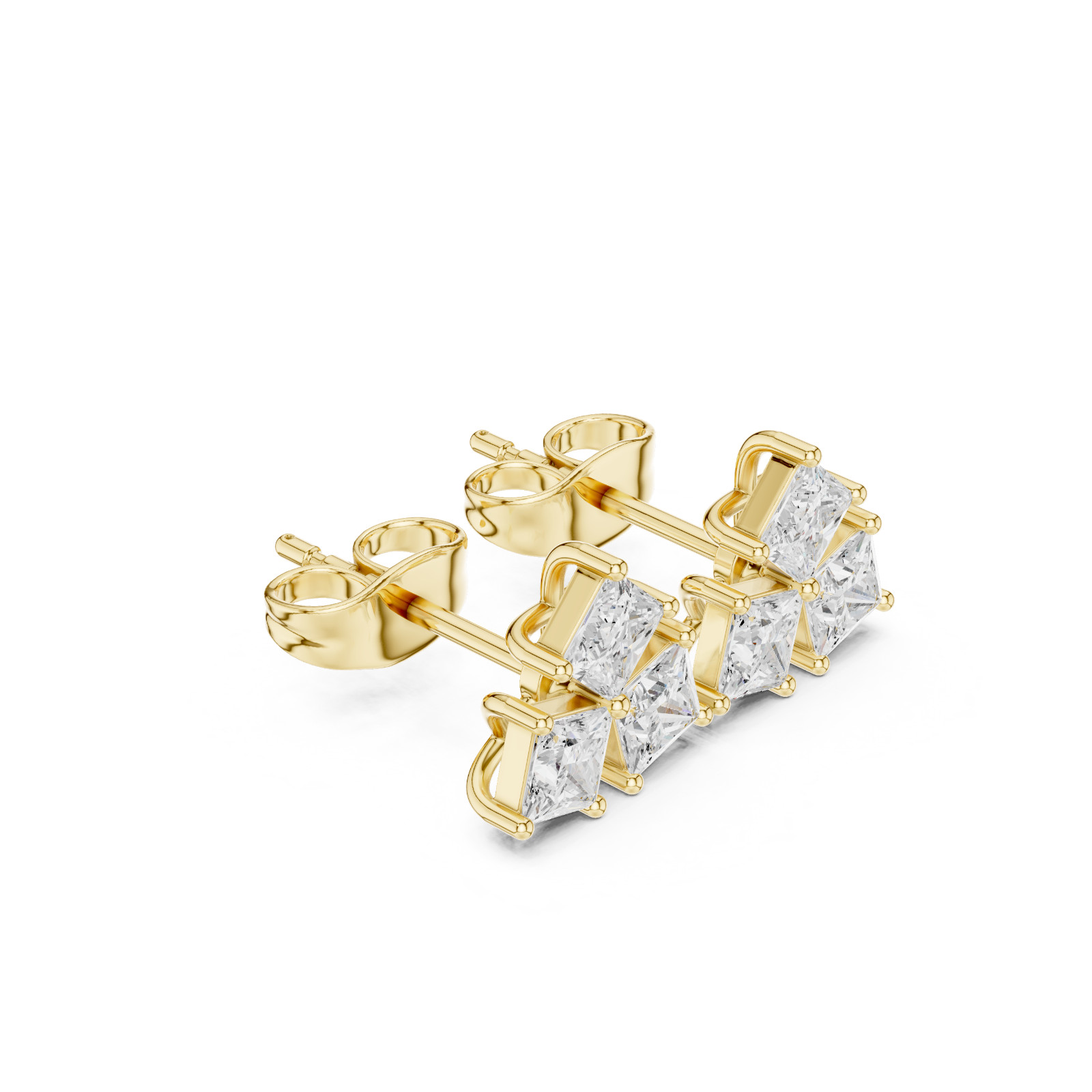 Princess Cut Natural VVS1 D Diamond Flora Cosmos Studs Earrings 14k Gold Over