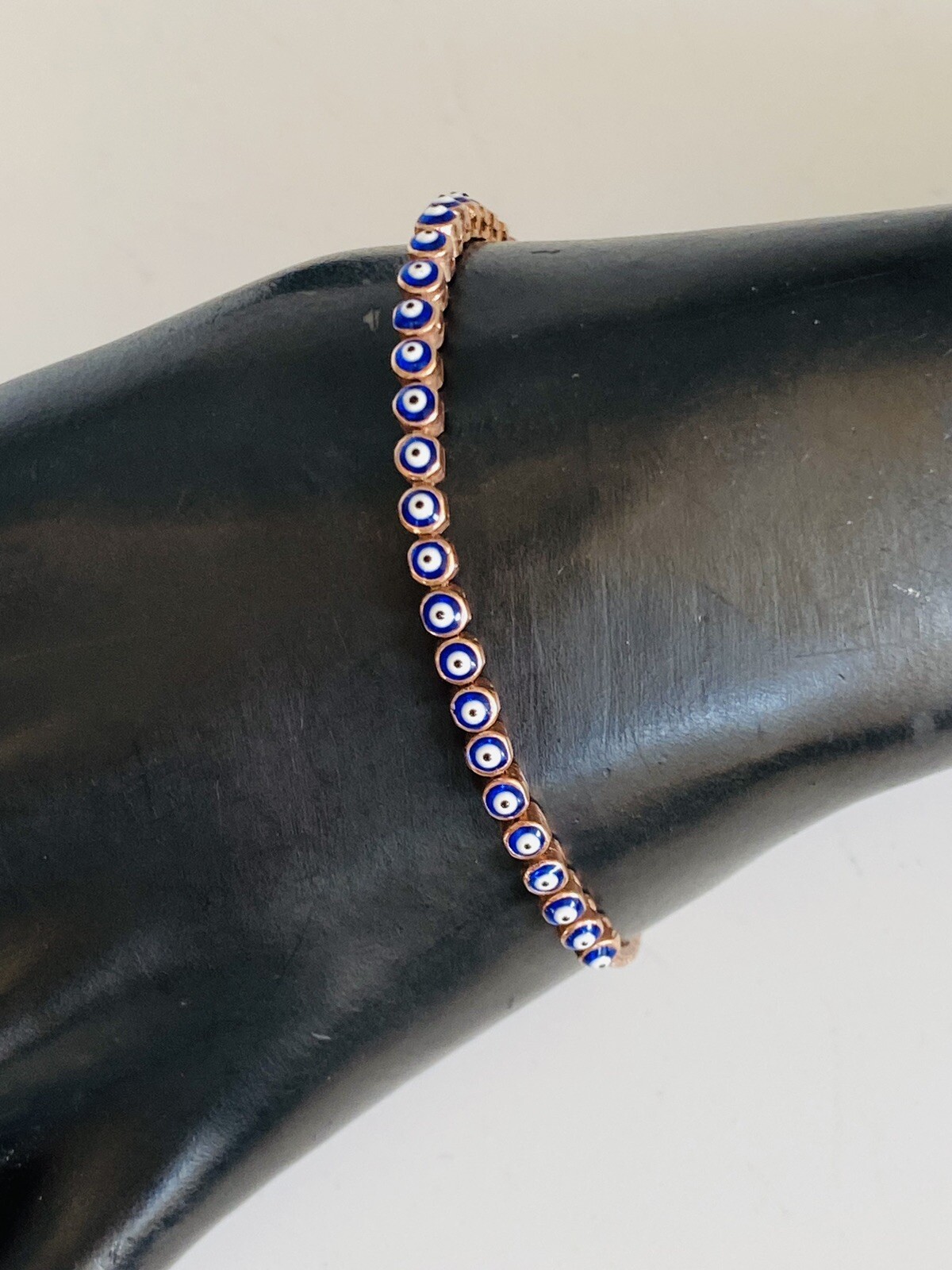 925 Sterling Silver Rose Gold Color Vermeil Evil eye Link Chain Bolo Bracelet