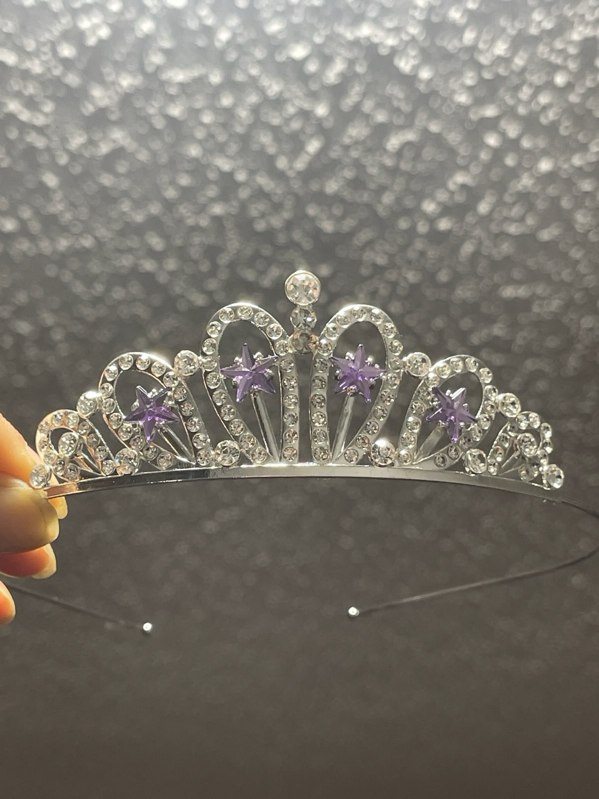 Silver Plated Adjustable Rhinestone Tiara Headband Purple Star Stones