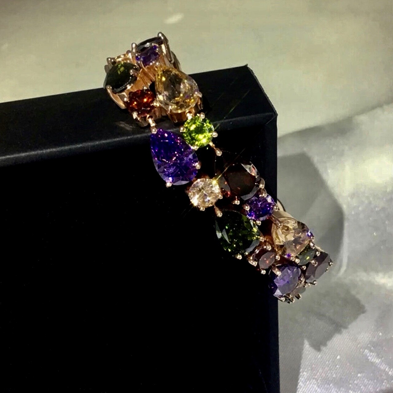18k Rose Gold Filled Multicolor Tennis Bracelet made w Swarovski Crystal 6.5”
