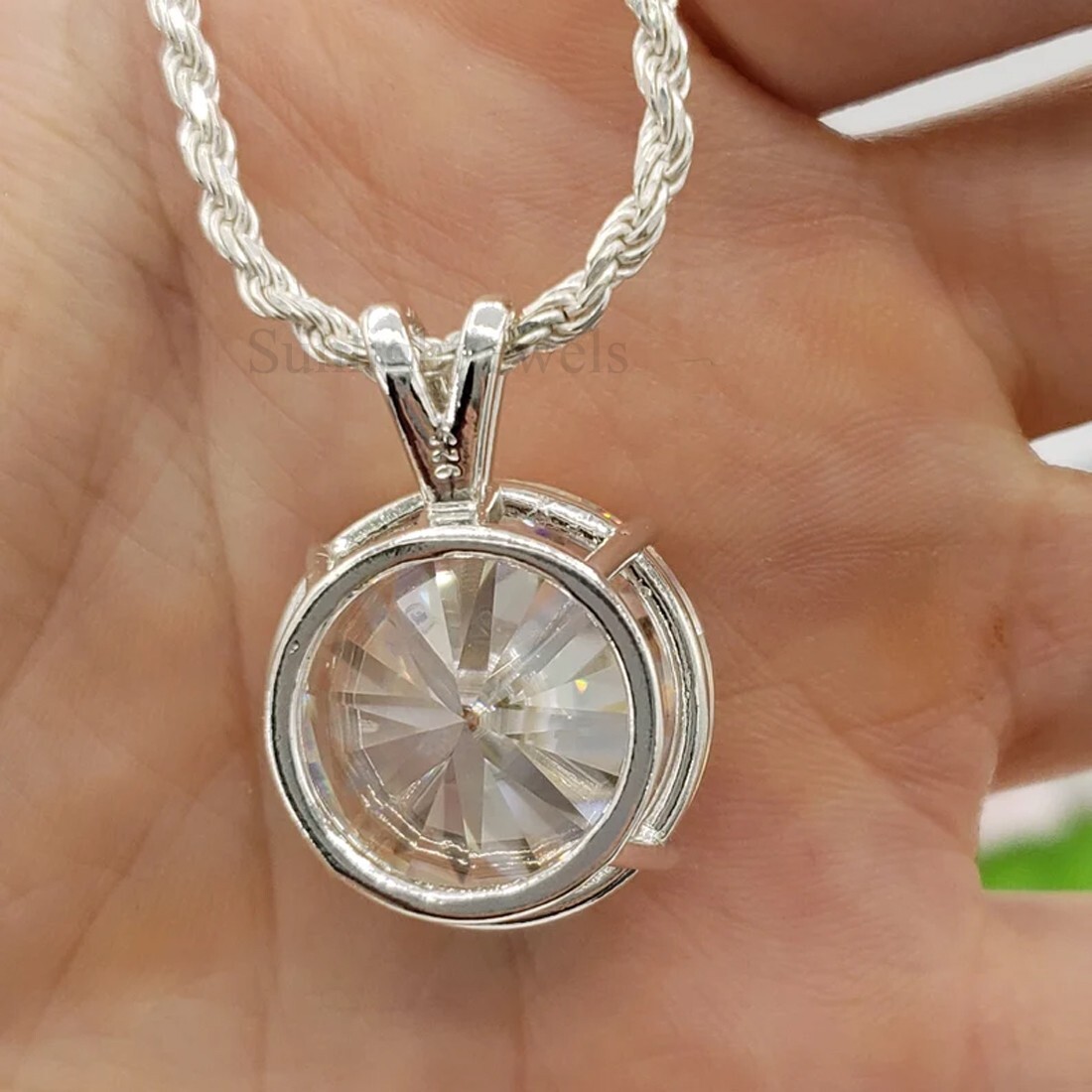 RARE 7.50 Ct Certified Off White Treated Diamond Solitaire Pendant in 925 Silver