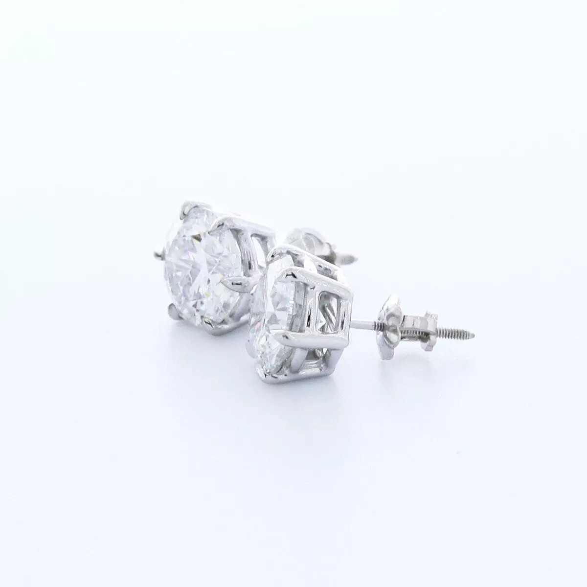 Stud Earrings Solid 14K White Gold Classic 3.01 CT Round Natural Diamond F VS2