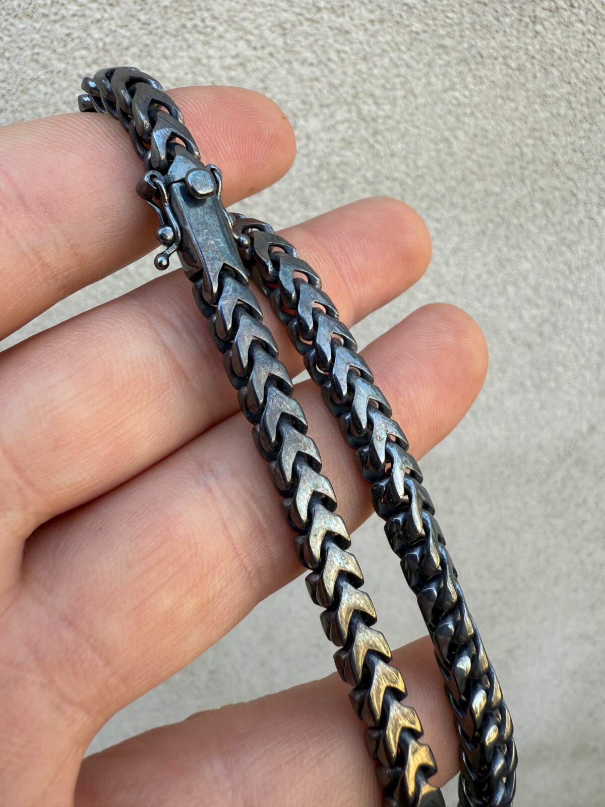 Handmade Franco Chain Necklace Black Rhodium Over Real 925 Silver Box Lock 6mm