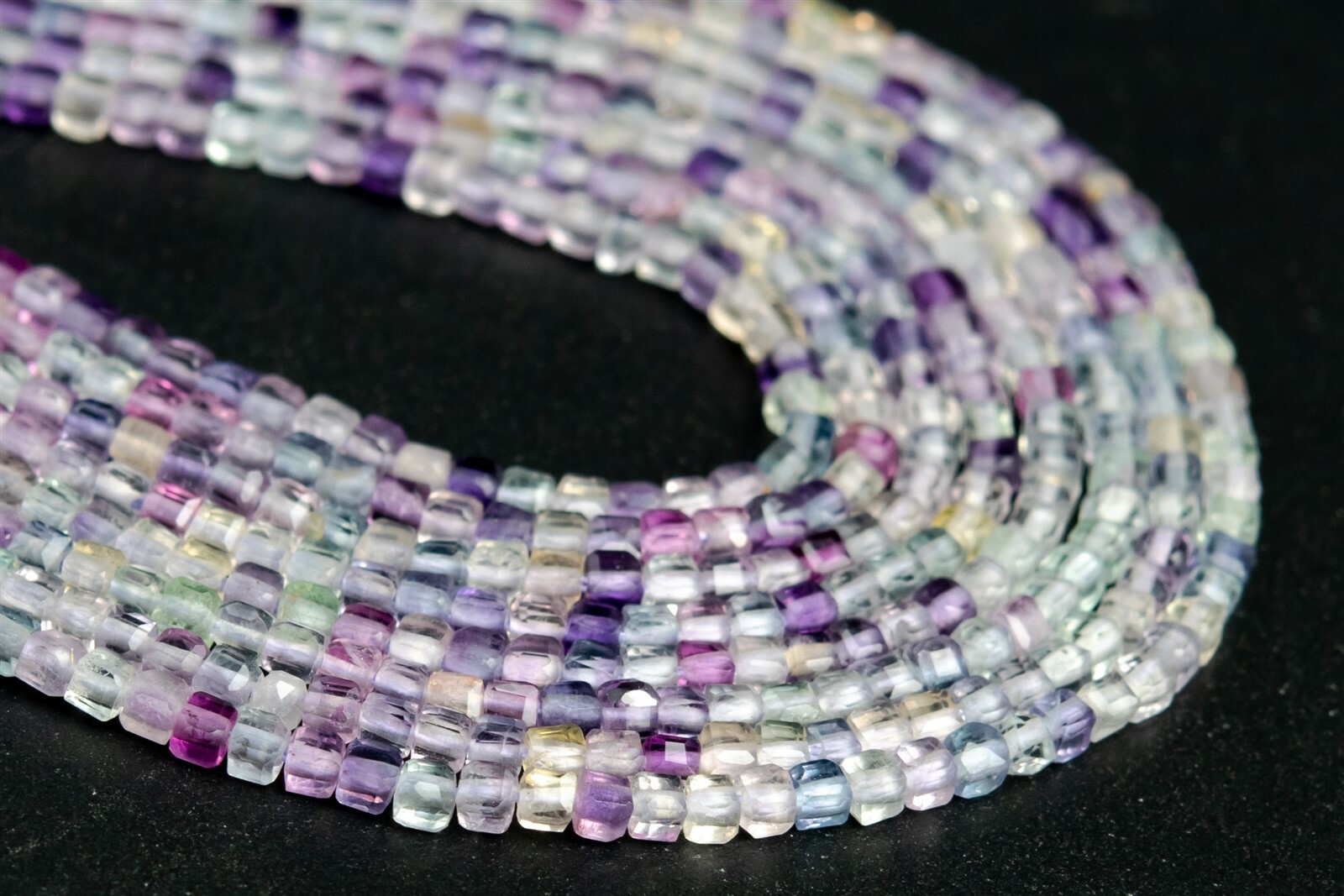 2x2MM Multicolor Fluorite Faceted Cube Grade AAA Genuine Natural Loose Beads 15″