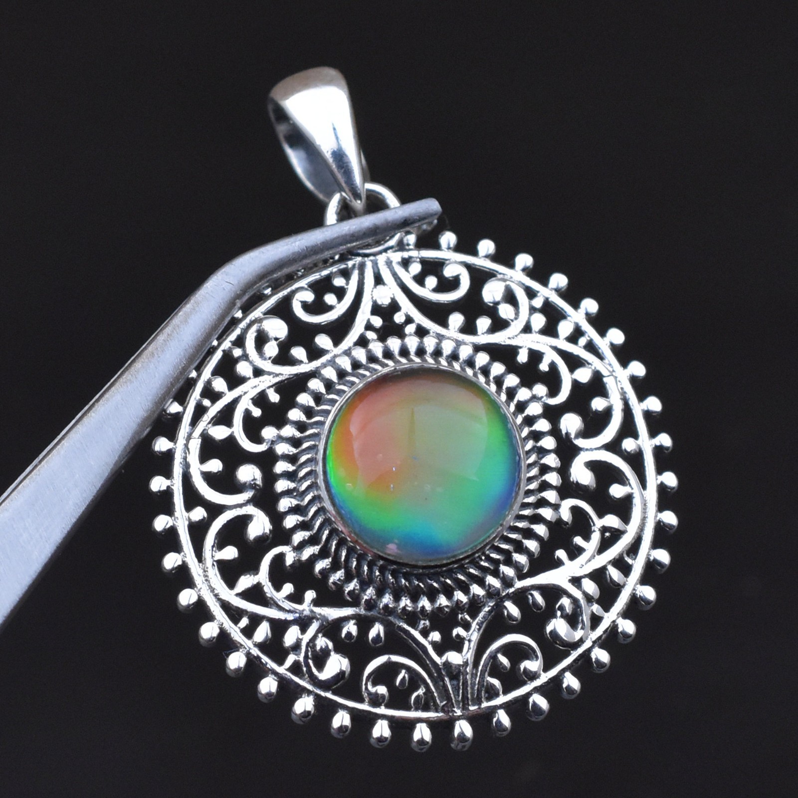 Natural Rainbow Aurora opal 925 starling Silver Pendant, Handmade Boho Jewellery