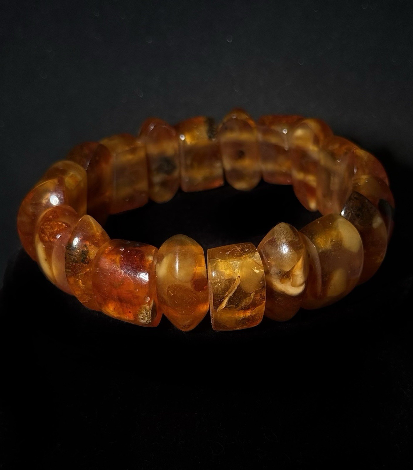Natural Lithuanian Baltic Amber Stretch Bracelet 26.98g Honey Cognac Quality