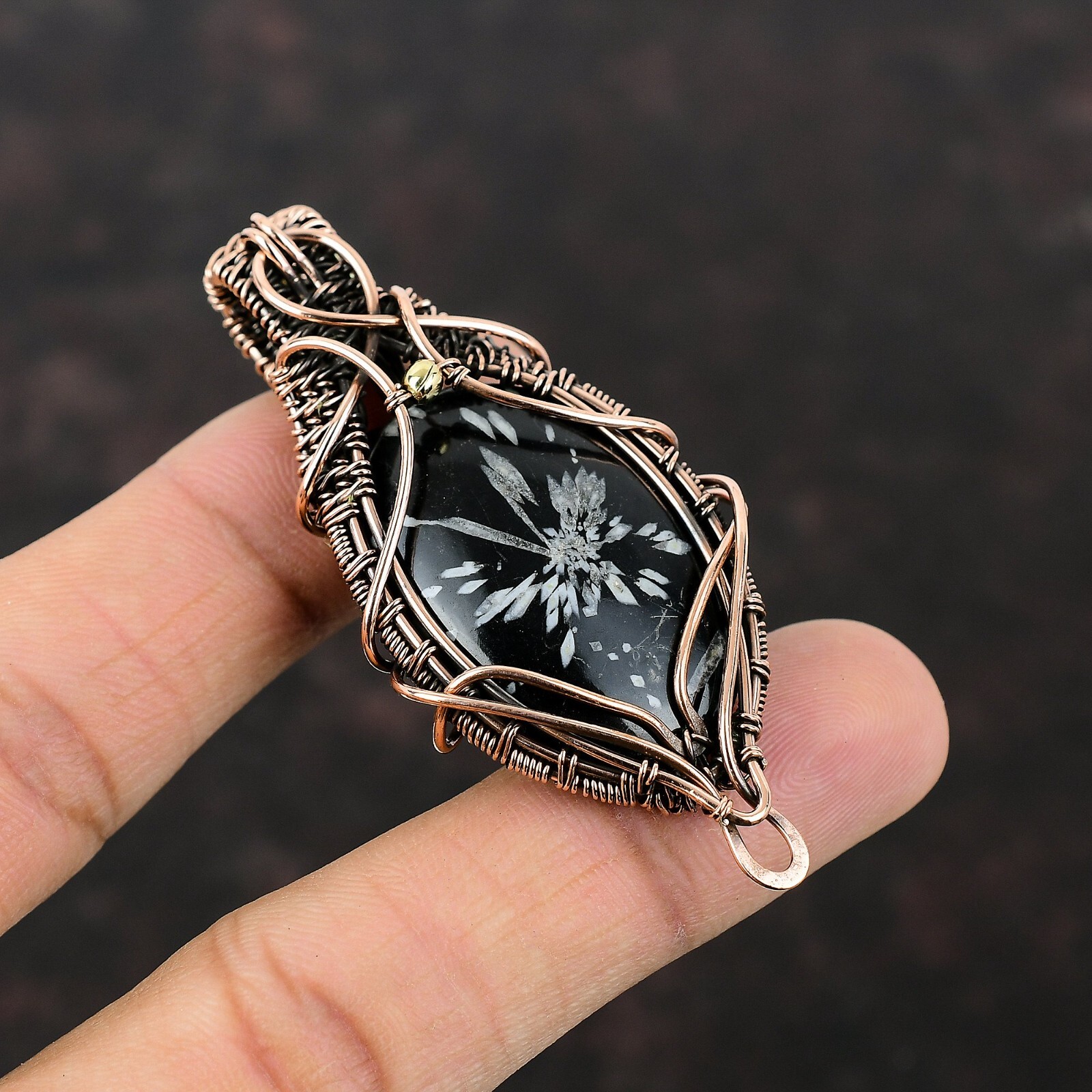 Chrysanthemum Gemstone Jewelry Copper Gift For Mother Wire Wrapped Pendant 2.72″