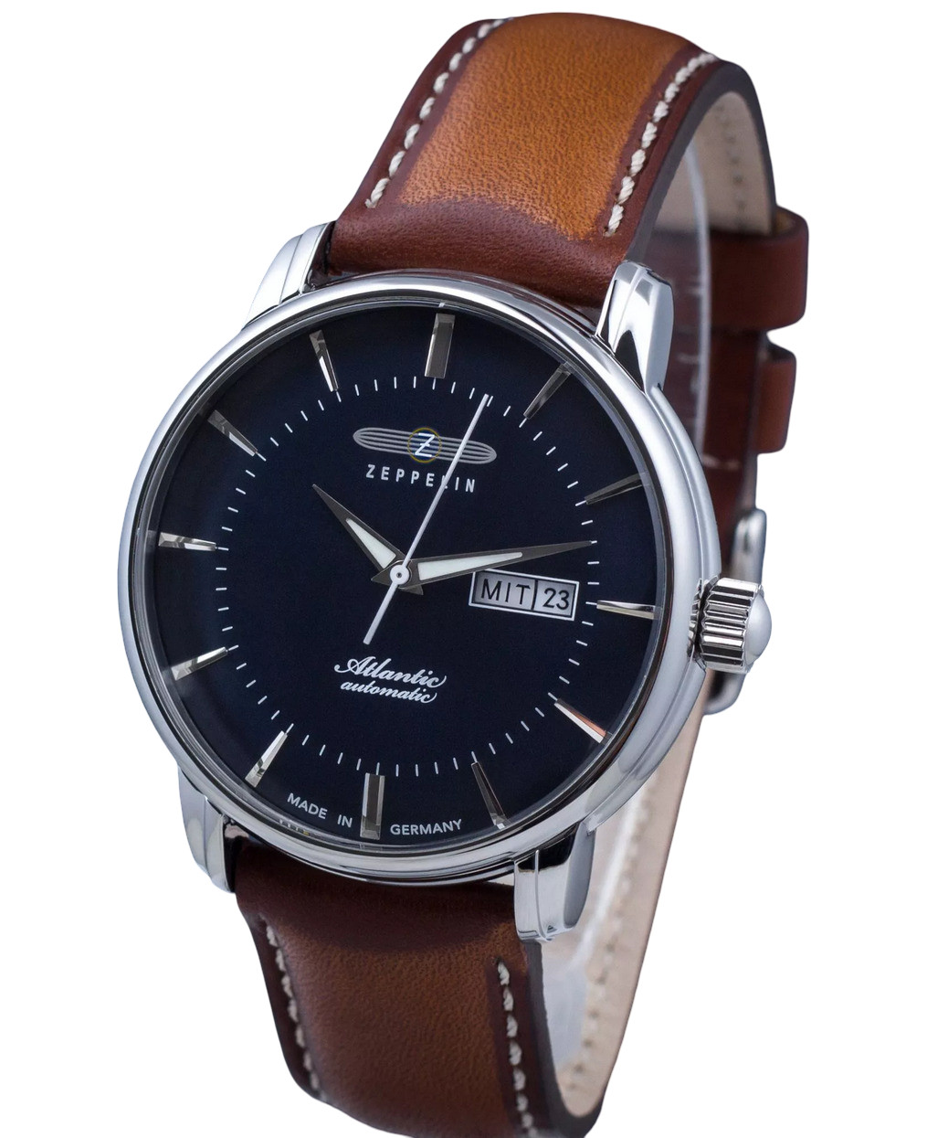 Zeppelin Automatic Atlantic Blue Dial Day Date 8466-3 Leather Band Men’s Watch