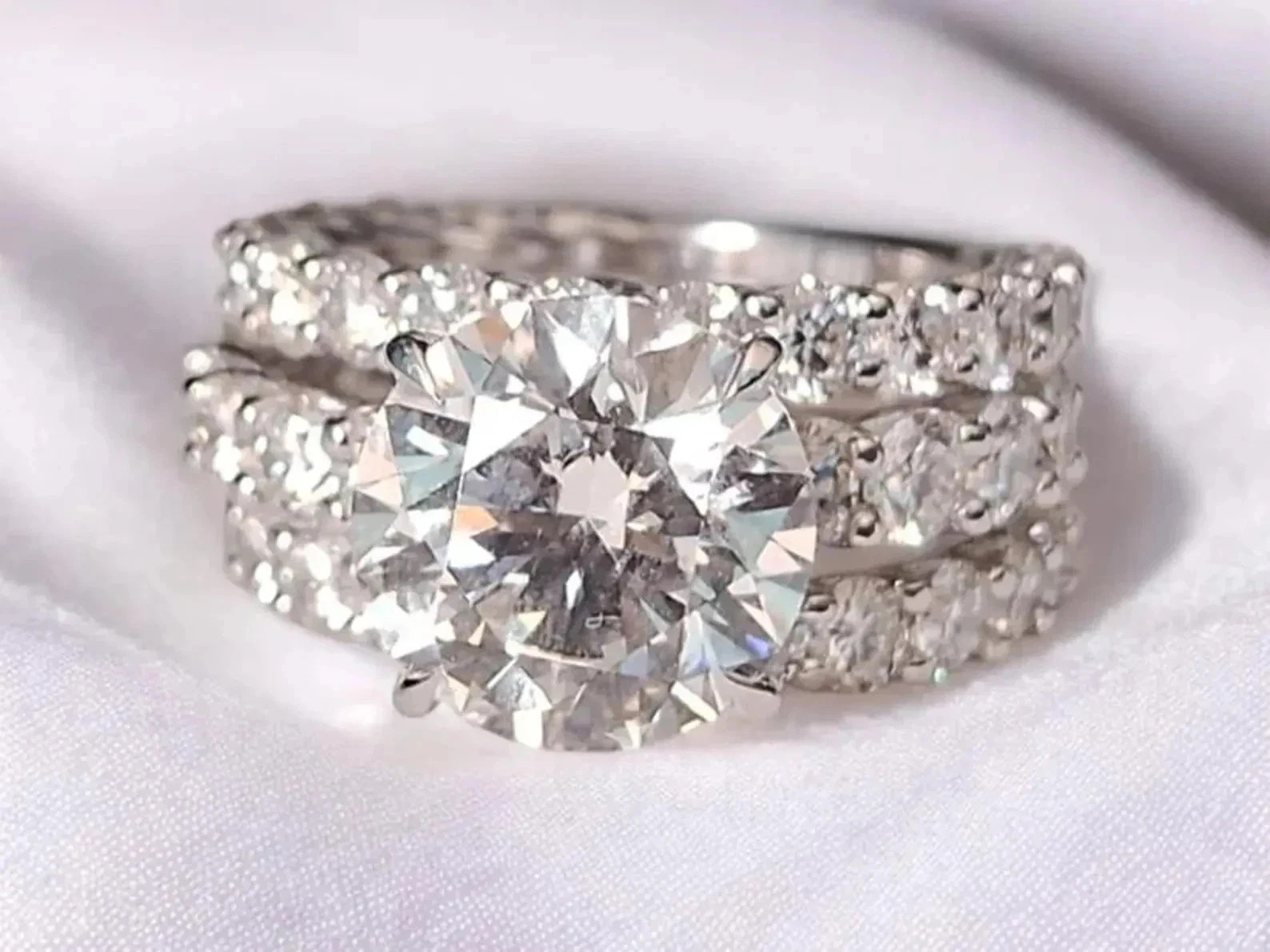 IGI 5CT F/VS1 Round Lab Grown Diamond Women Engagement Ring Set 14k White Gold