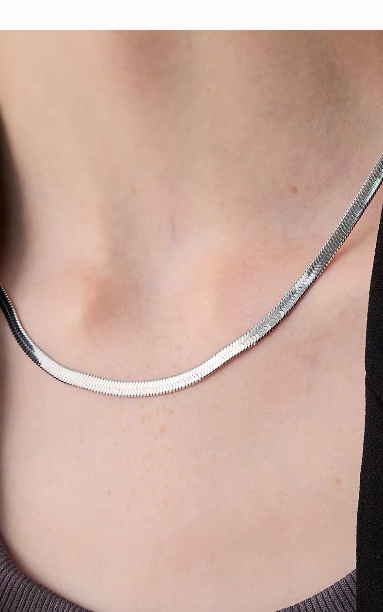Gold or Silver 4mm Flat Herringbone Chain Choker Necklace 40cm + 4cm Extender