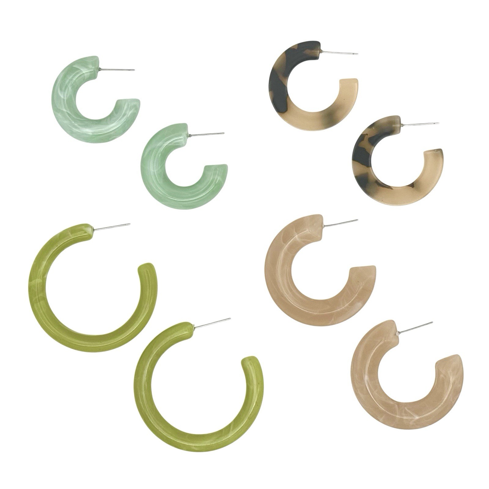 Acrylic Resin Hoop Earrings Lot (4) Plastic Jewelry Green Marbled Tortoiseshell