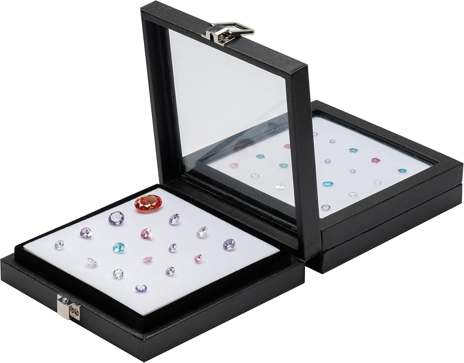 Jewelry Display Case Tempered Glass Top Lid Black Leatherette,Gemstone Displa…