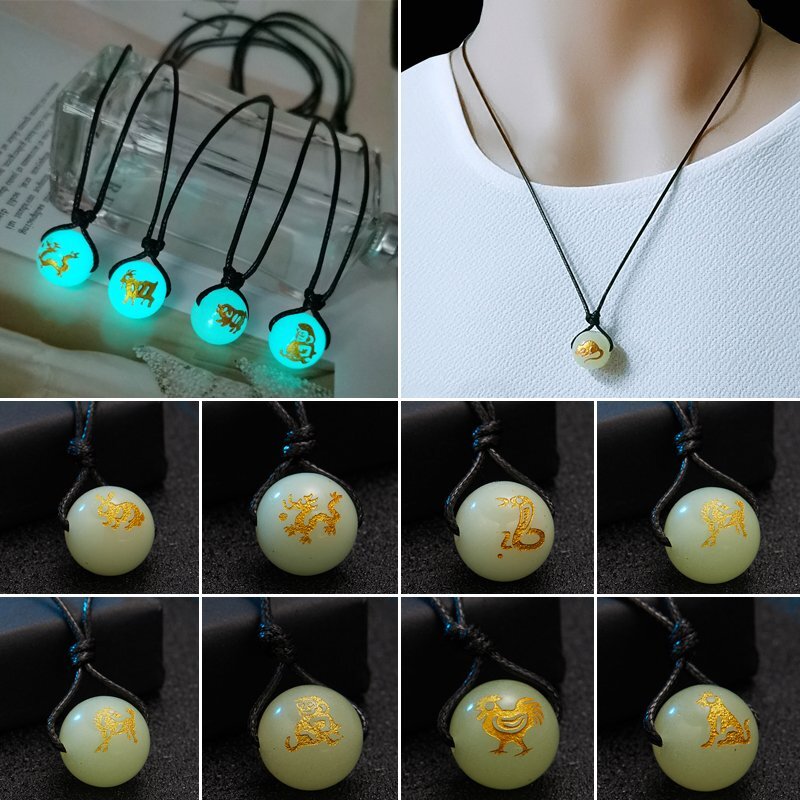 Glow in the Dark Luminous 12 Zodiac Sign Animal Pendant Necklace Women Jewelry