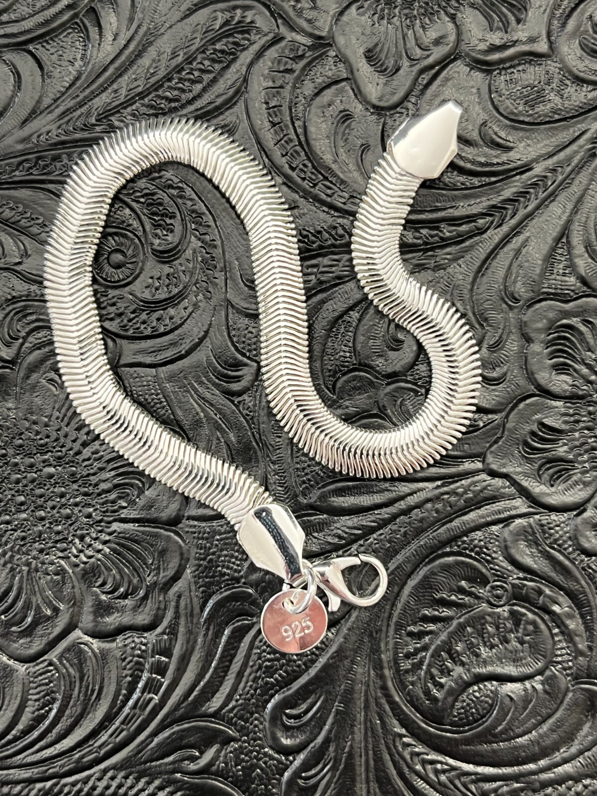SUPER NICE 925 SILVER PLATED FLAT SNAKE CHAIN BRACELET 6MM 8″ LONG