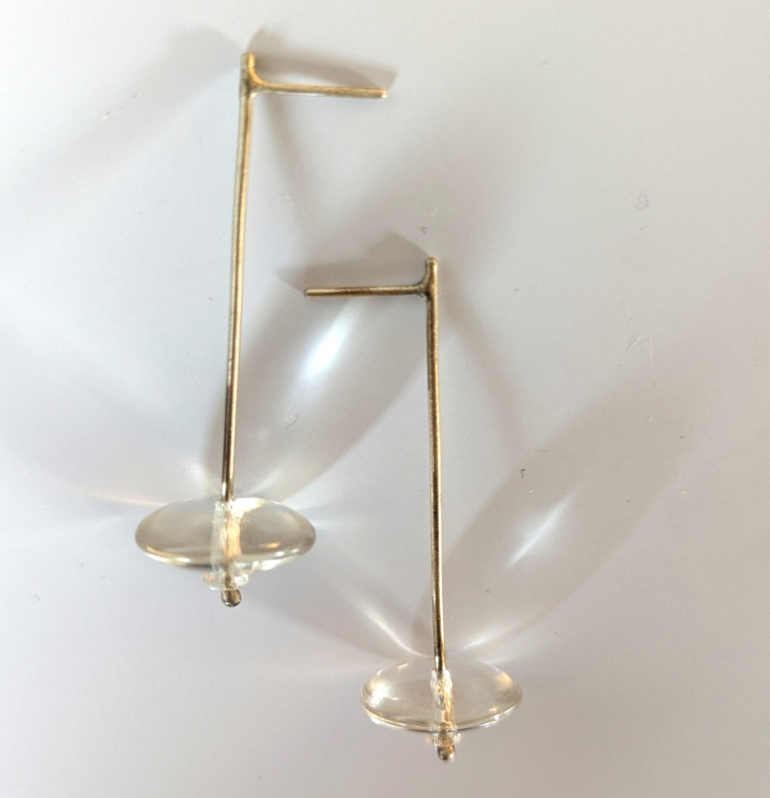 Artisan Hand Made Sterling Silver Abstract Earrings with vintage Quartz bead