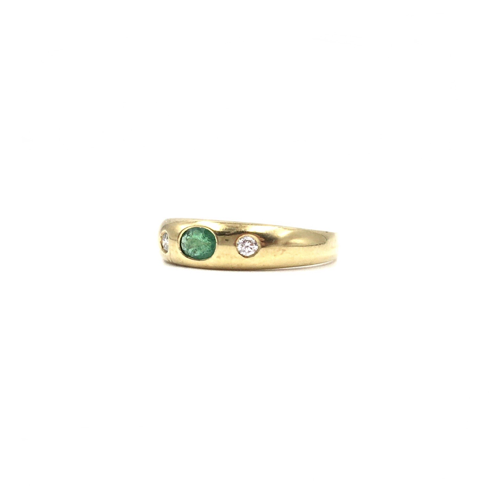 14kt yellow gold band ring emerald 0.14ct diamonds 585 gold jewelry 17.8mm / 56