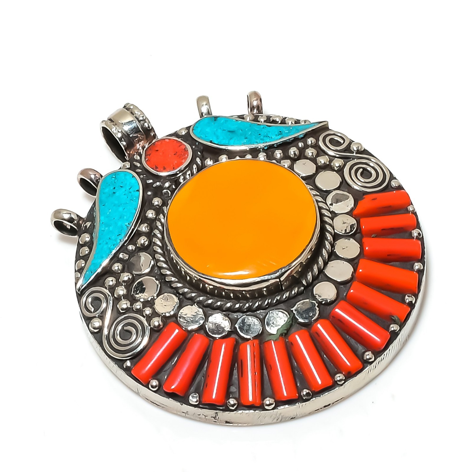Turquoise, Coral Gemstone Handmade 925 Sterling Silver Jewelry Pendant Gifts