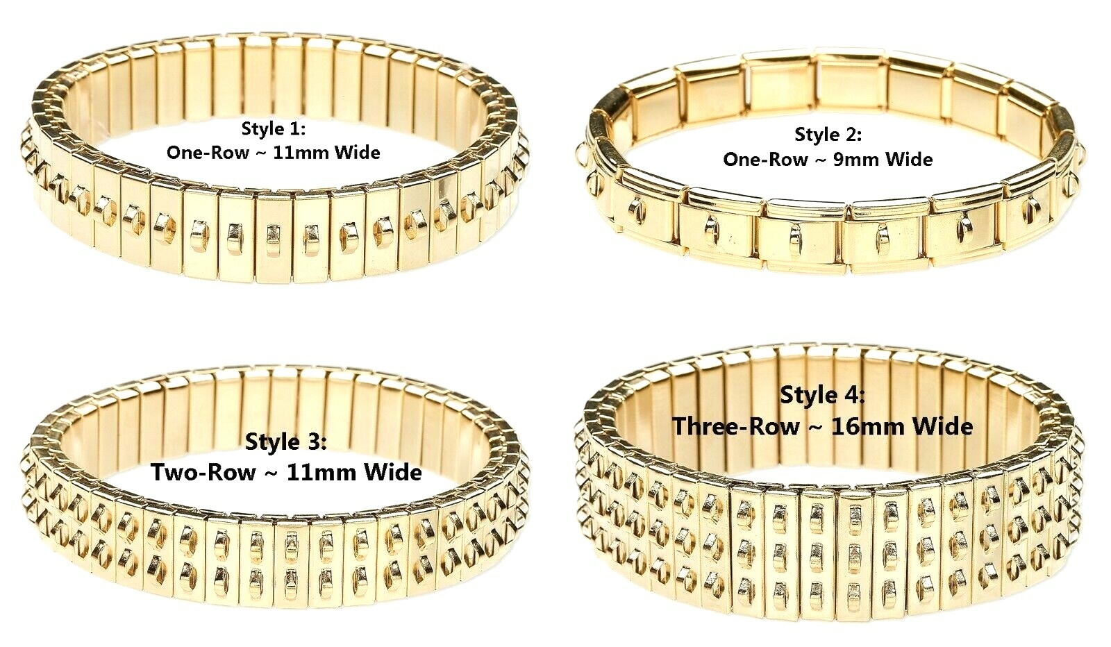 Stainless Steel CHA-CHA Stretch Expansion Bracelets Gold Plated 1, 2, or 3 Row
