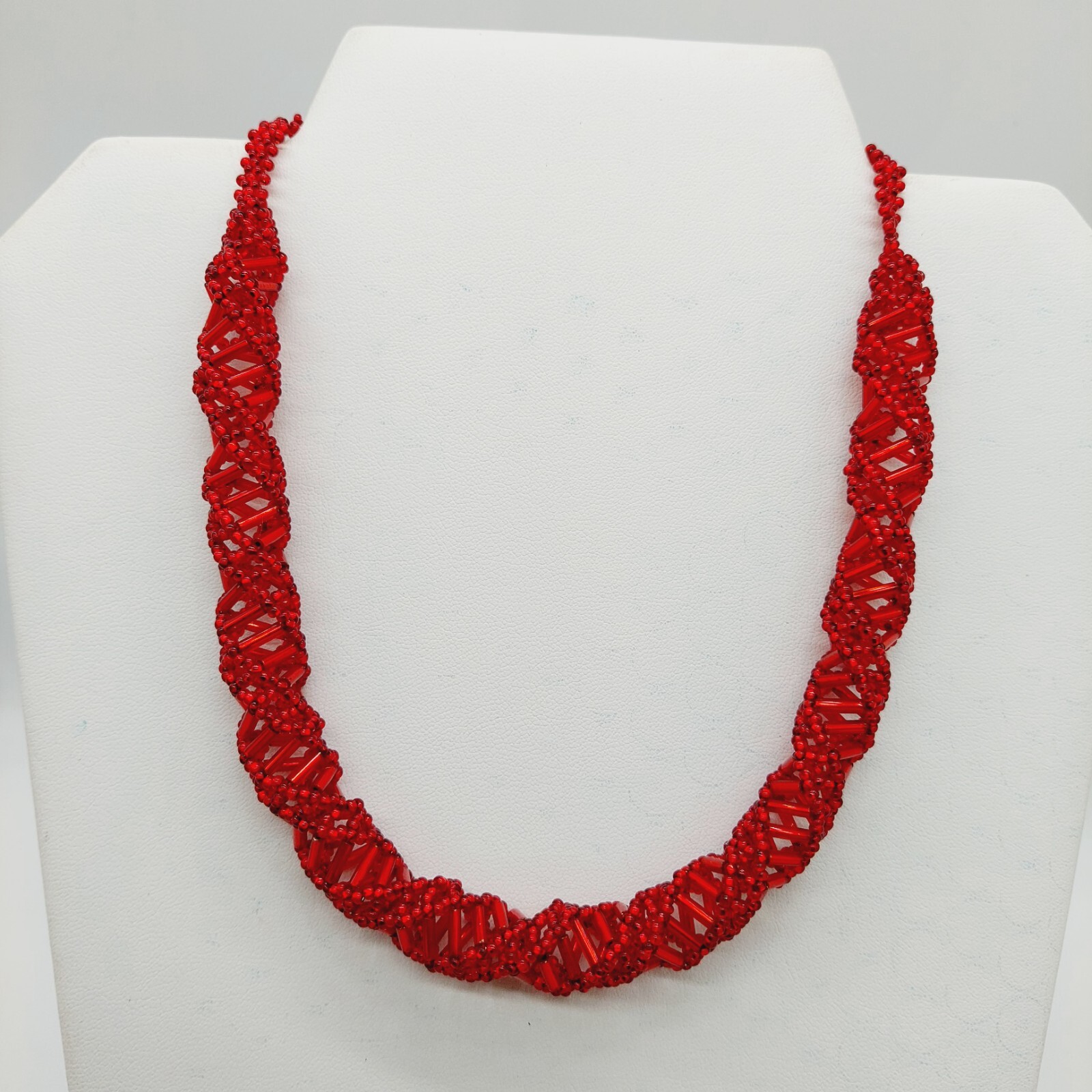 Seed Beaded DNA Design Statement Necklace Red & Black Brown Lot Of 2