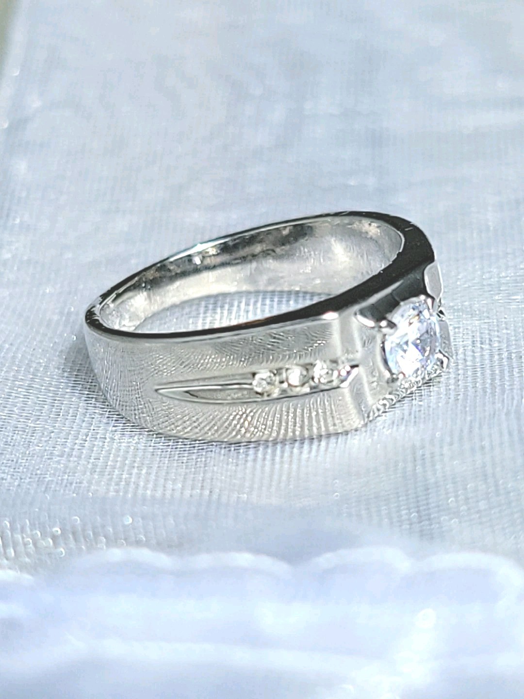 Mens Solitaire Ring White Gold EP 1 CT Simulated Diamonds (pinky)