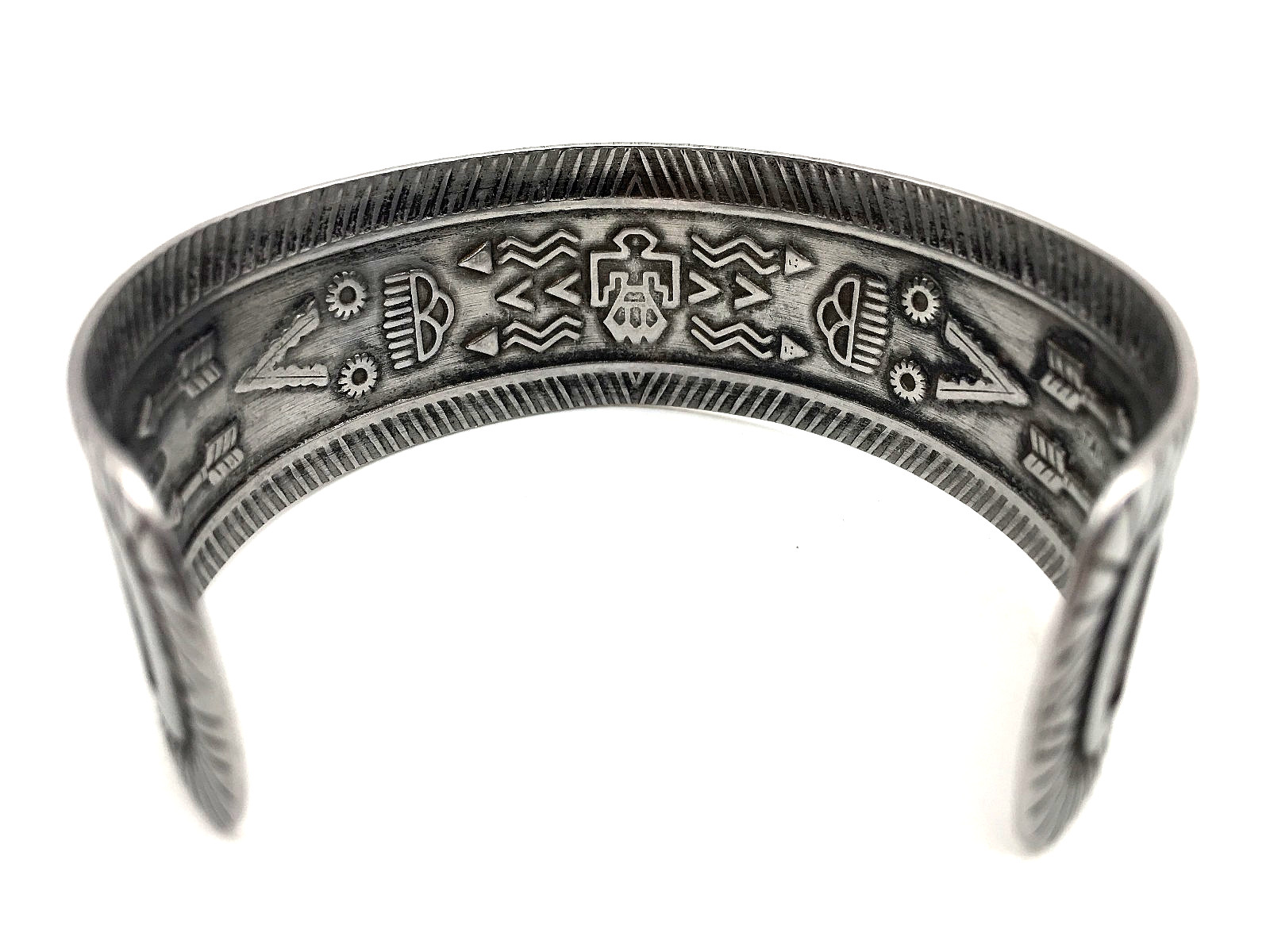 Vintage Southwestern Design Stamped Stainless Steel Cuff Bracelet Signed Japan