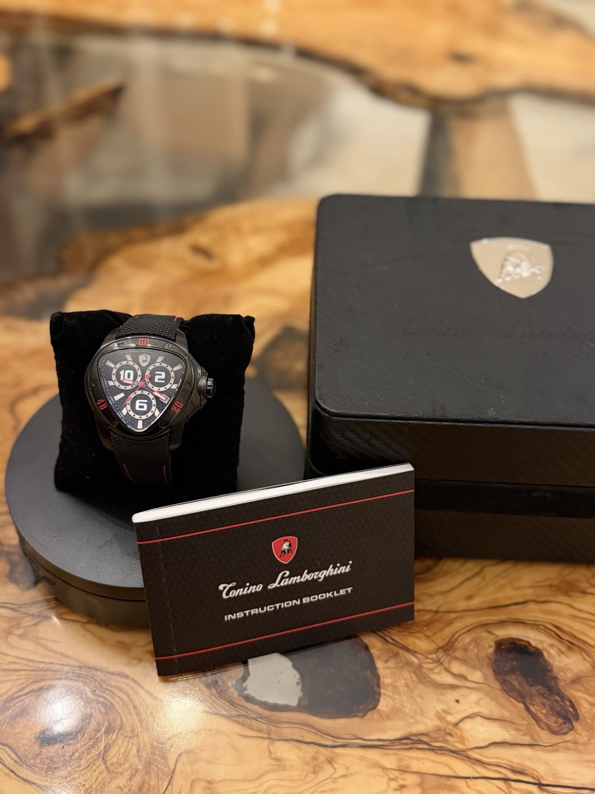 Tonino Lamborghini Spyder Quartz Chronograph 47mm Black/Red Strap 100m Box
