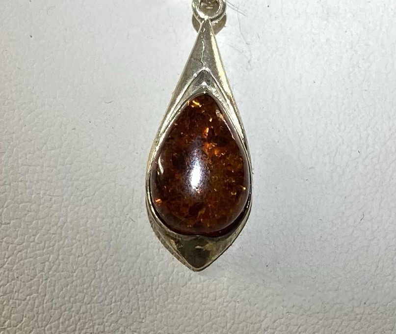 925 Solid Sterling Silver Honey Baltic Amber Marquise Designer Beautiful Pendant