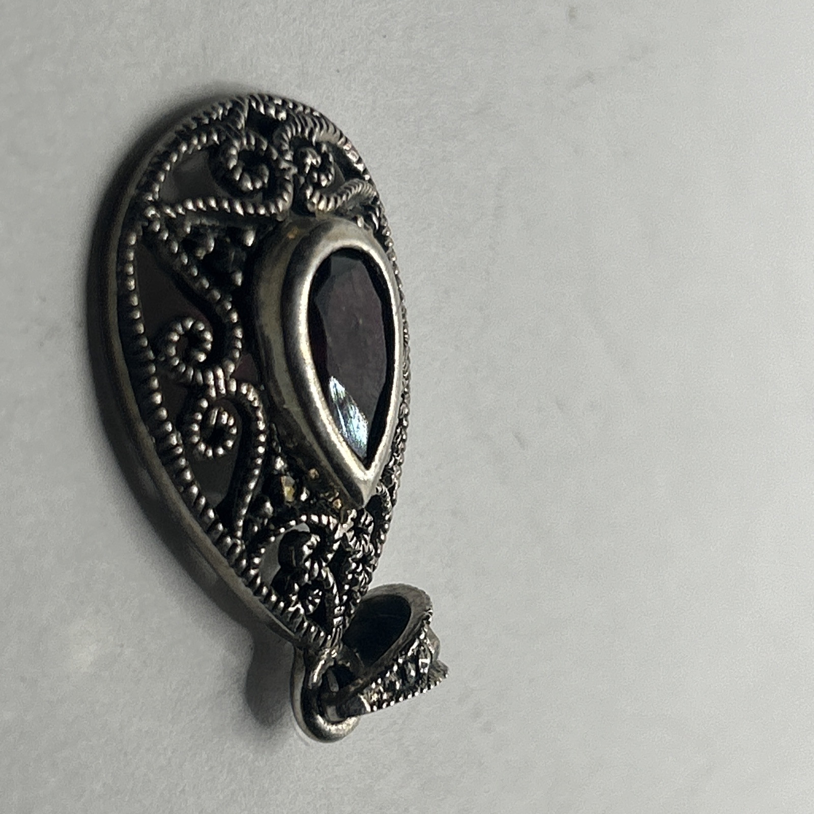 Vintage Garnet 925 Sterling Silver Pendant Pear Shaped