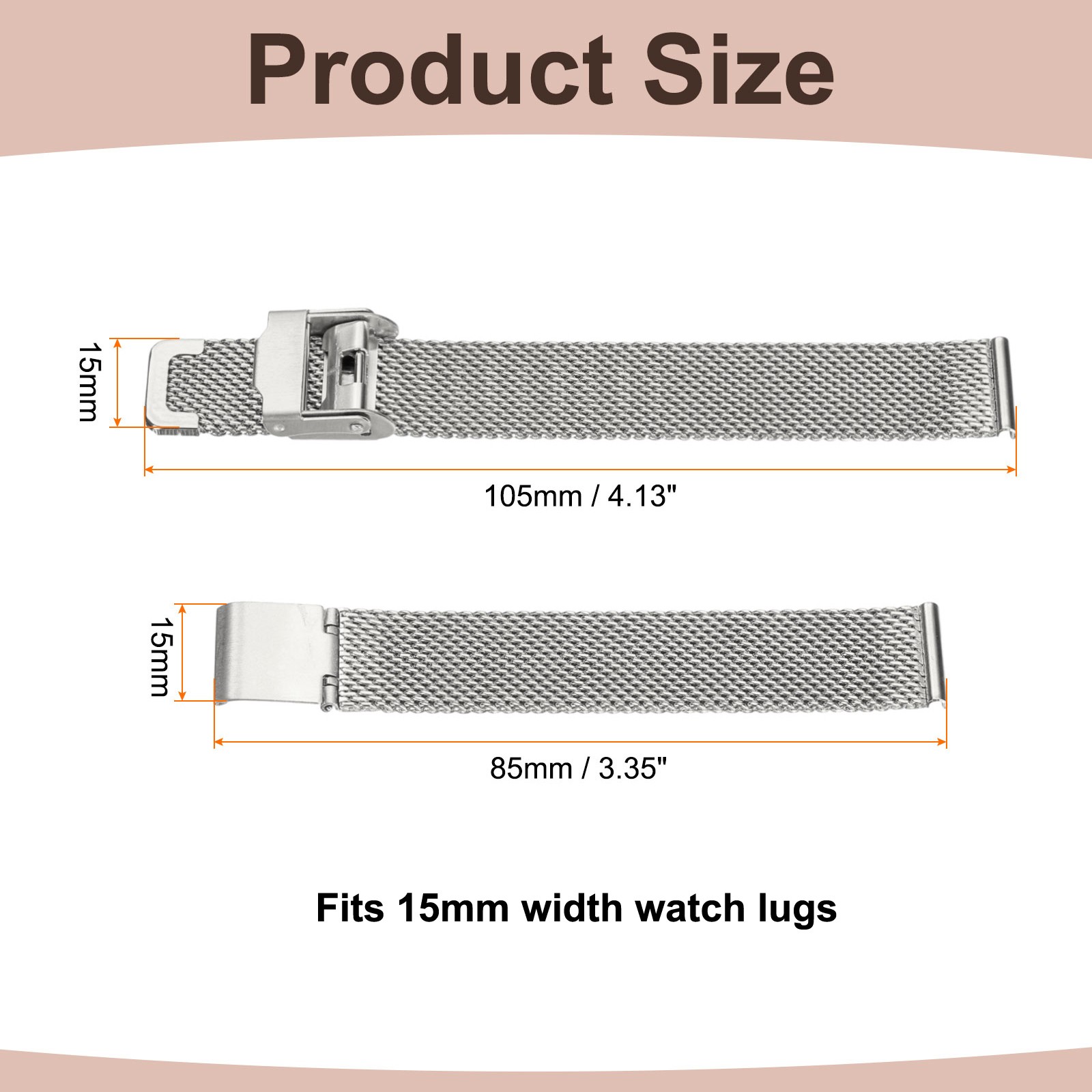 Stainless Steel Mesh Watch Band 15mm Quick Release Watch Strap Silver