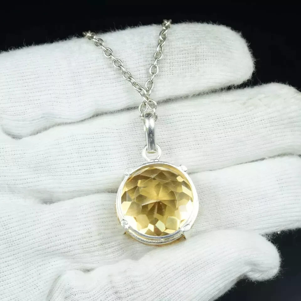 AA+ 94 Ct+ Natural Yellow Zircon 925 Solid Silver Pendant Certified HG Gemstone