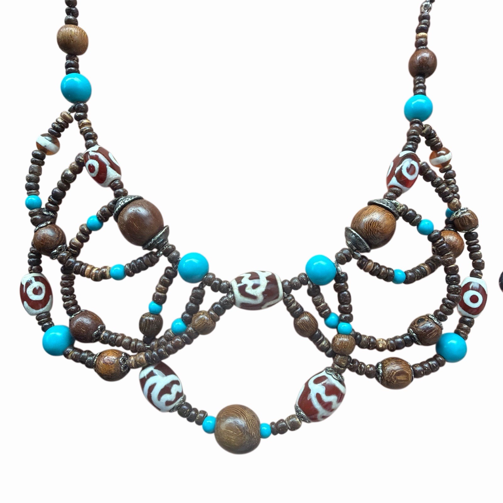 Navajo inspired turquoise and amber beaded & wood Necklace