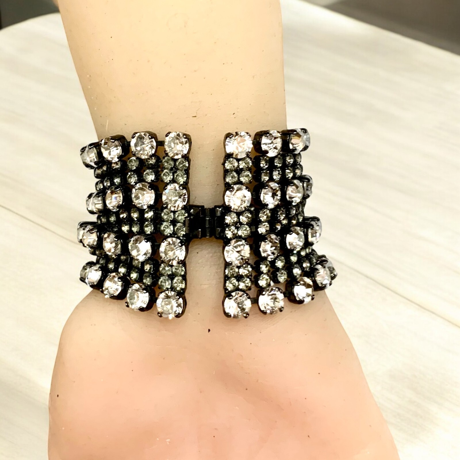Vintage Wide Rhinestone Chain Bar Connected Bracelet
