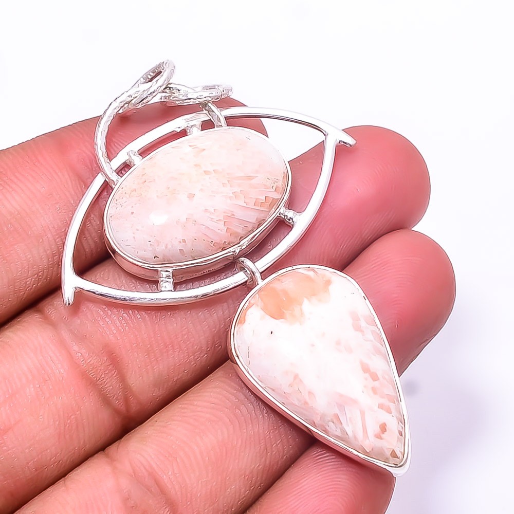 Orange Scolecite -India 925 Sterling Silver Pendant 2.54″ P, Christmas Gift
