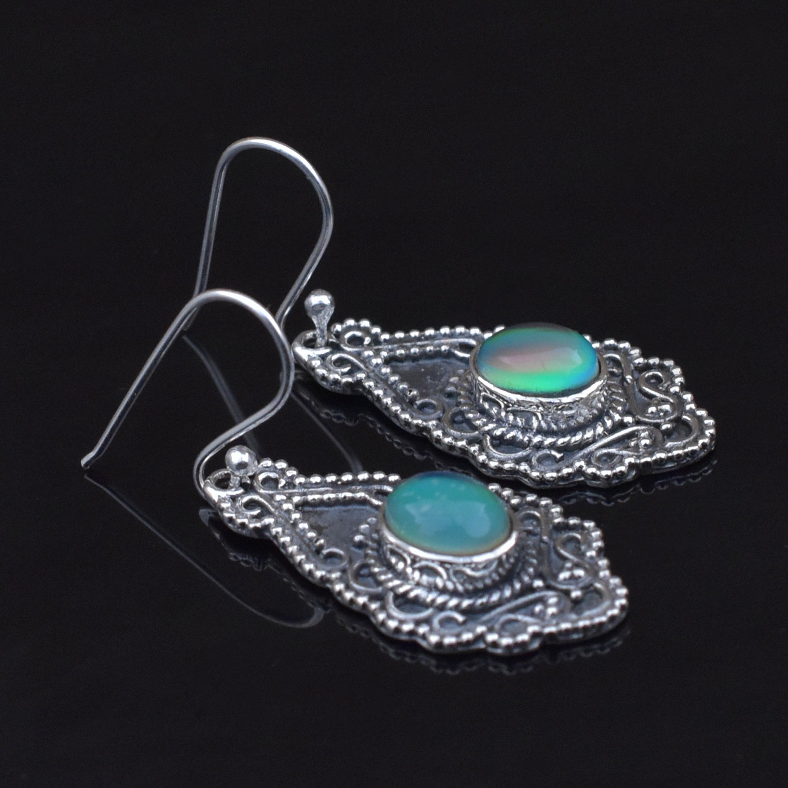 Aurora Opal Sea Turtle Drop Earrings 925 Sterling Silver Nautical Style Gift
