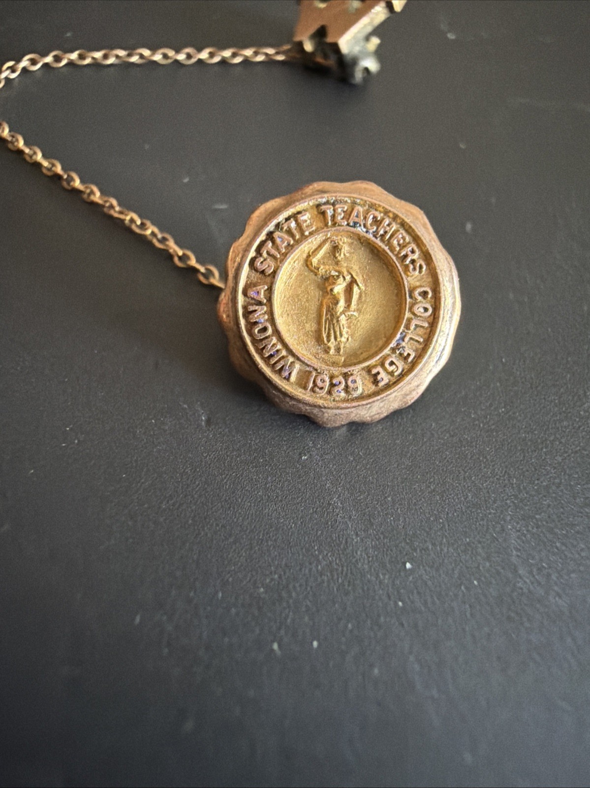 Antique Vintage Winona State Teachers College Minnesota 1929 10K Gold Pin Chain