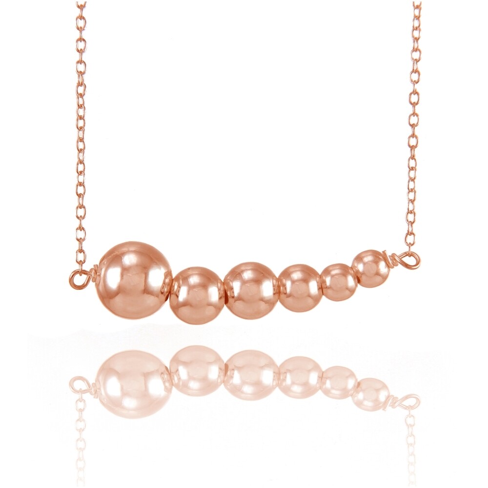 Rose Gold Flashed Sterling Silver Graduated Ball Bead Horizontal Bar Necklace